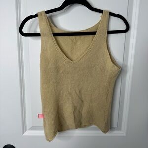 Women’s tan Knit V-Neck pure cashmere made in Scotland sweater tank top small